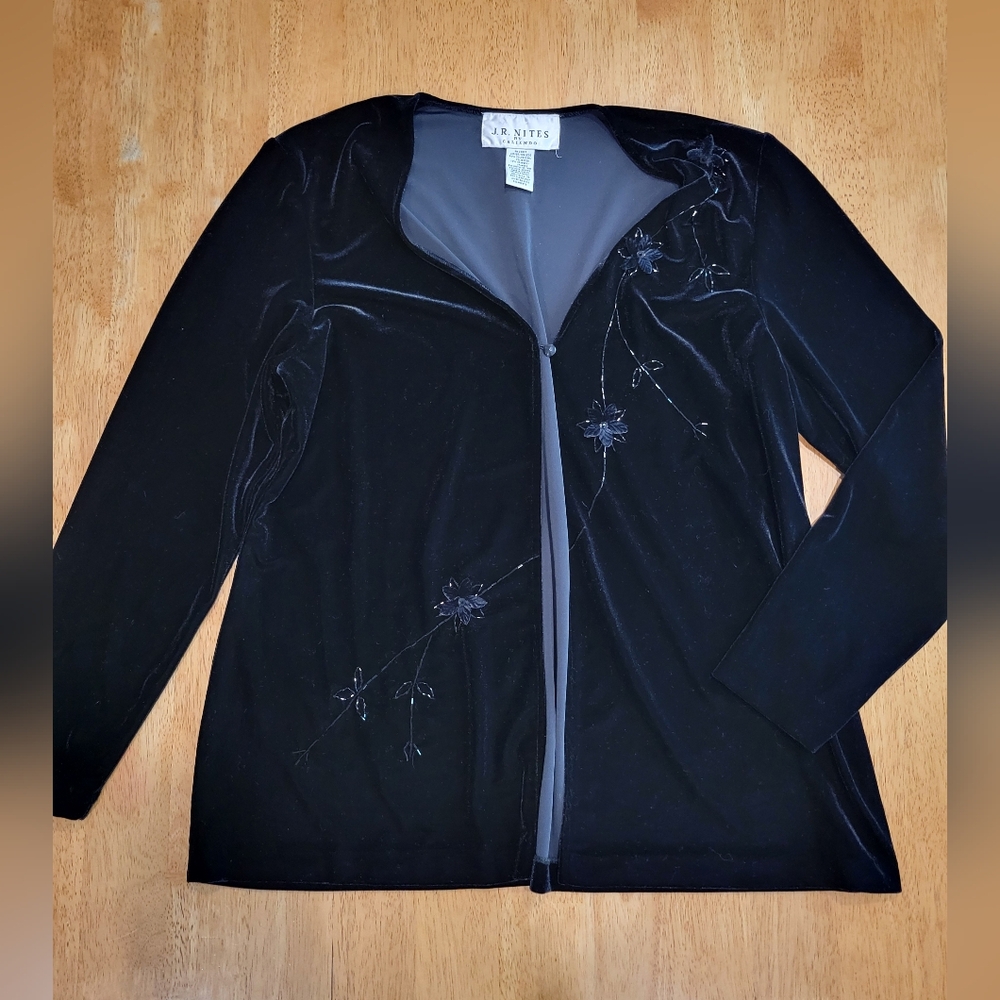 EUC VINTAGE J.R Nites velvet black beaded cardigan
